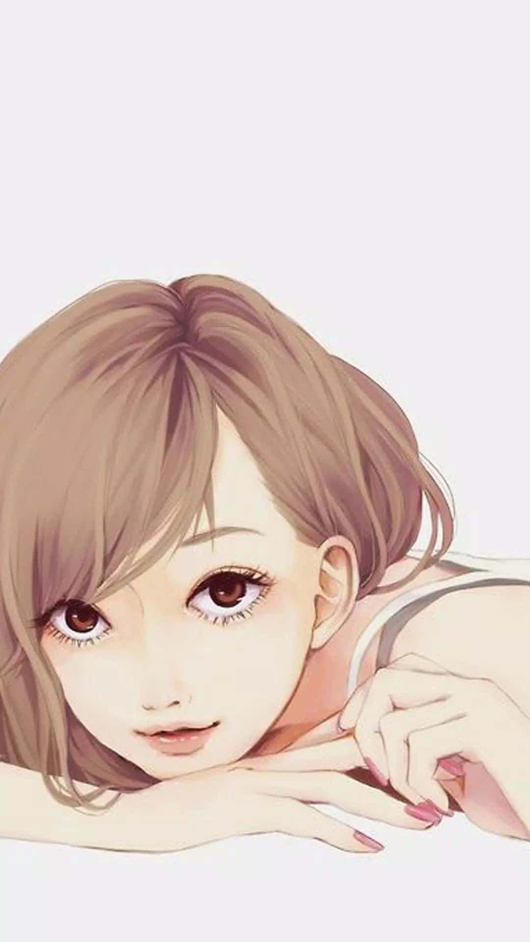 kawaii cartoon, anime girl, brown hair, Full HD Phone Wallpaper