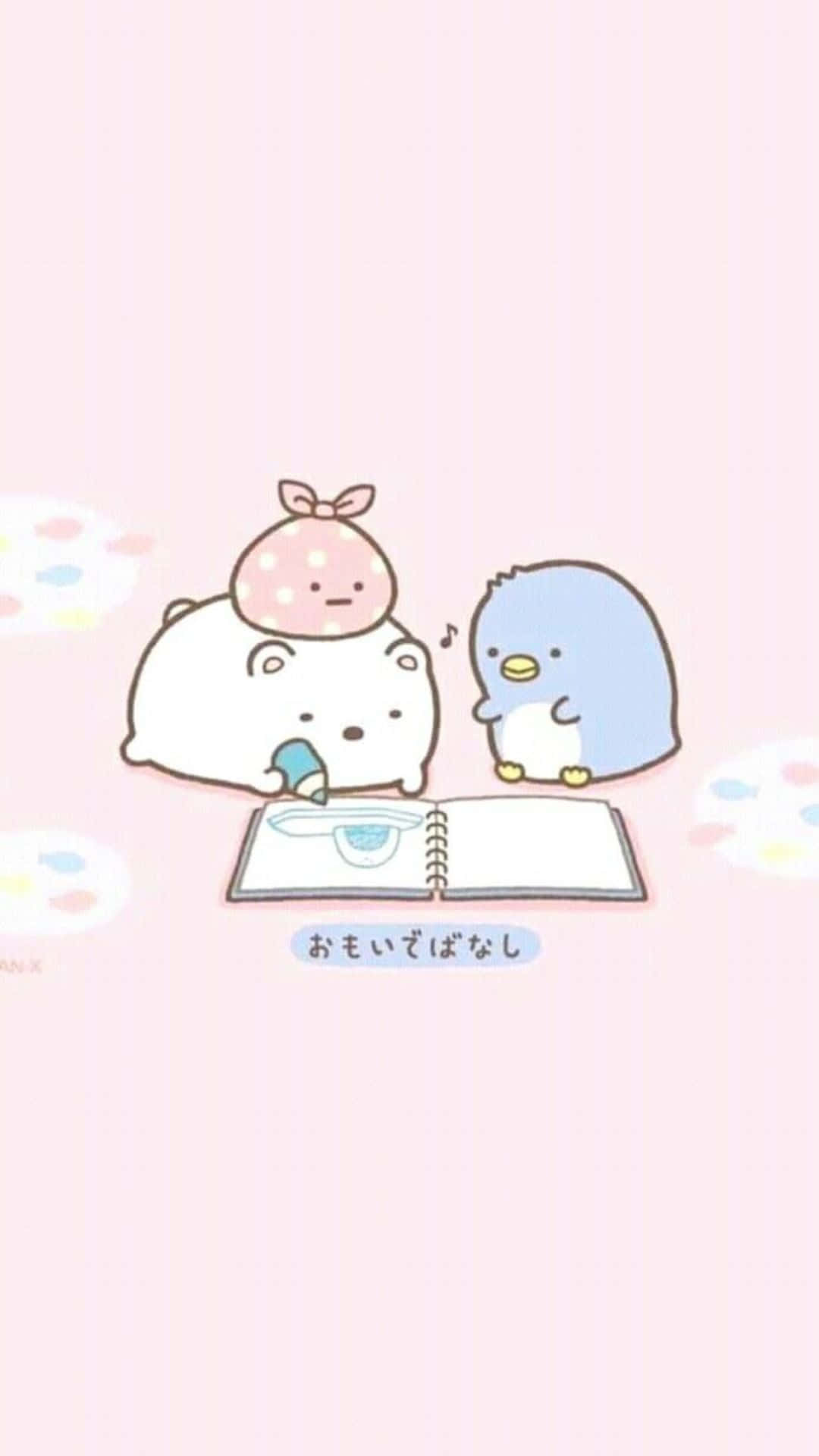 kawaii cartoon, pink headband, blue bird-like creature, Full HD Phone Wallpaper