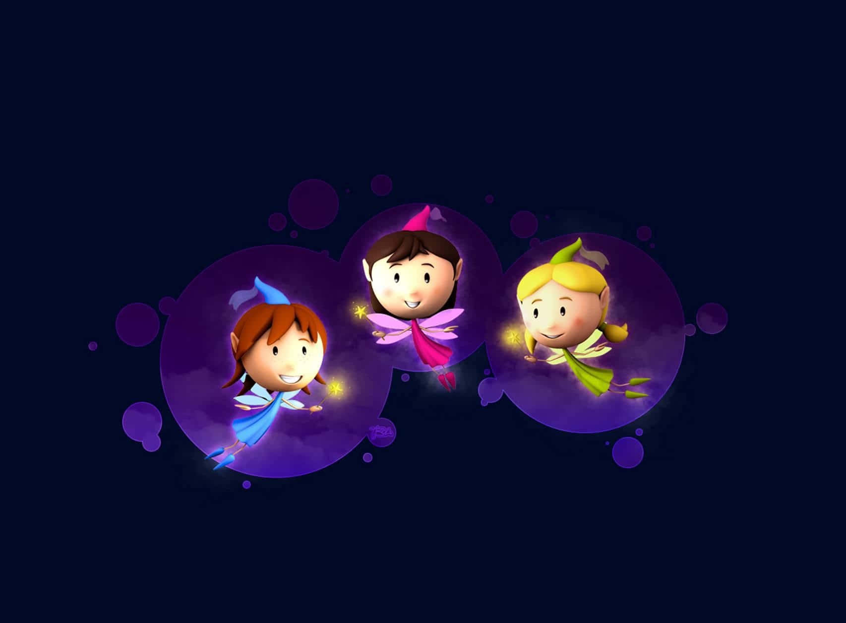kawaii cartoon, cartoon fairies, glowing wings, HD Desktop Wallpaper