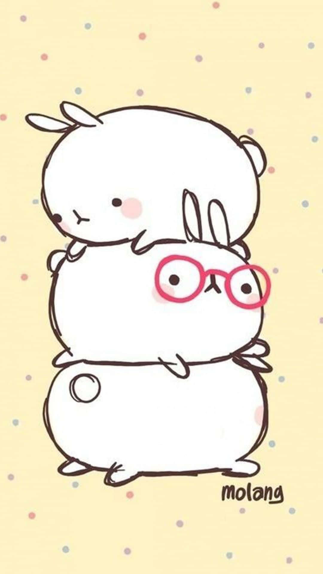 kawaii cartoon, chubby rabbits, red glasses, Full HD Phone Wallpaper