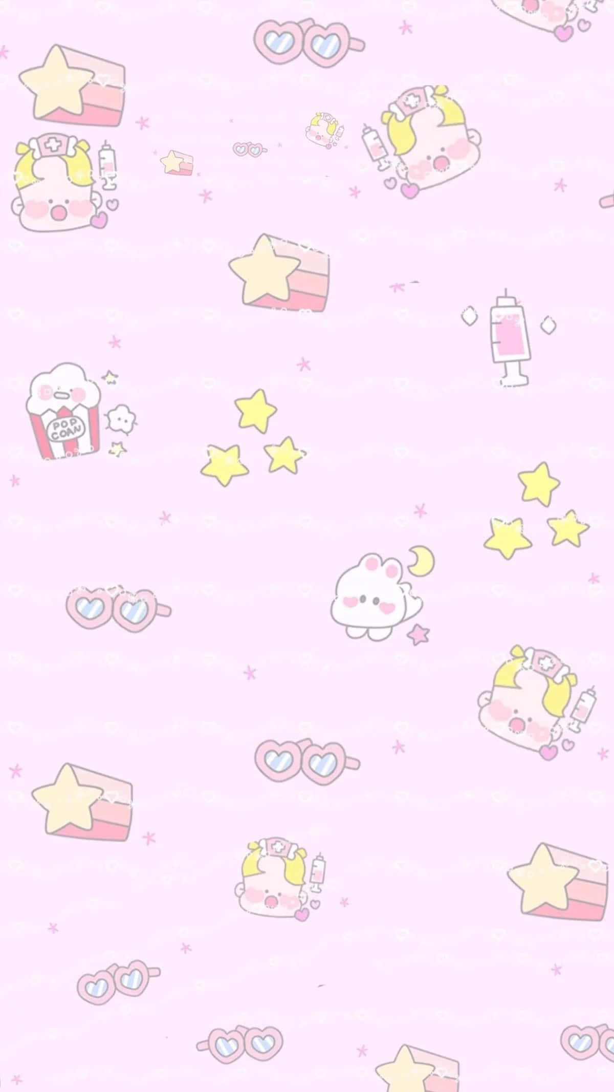 kawaii cartoon, pastel pink, cute cartoon characters, Full HD Phone Wallpaper