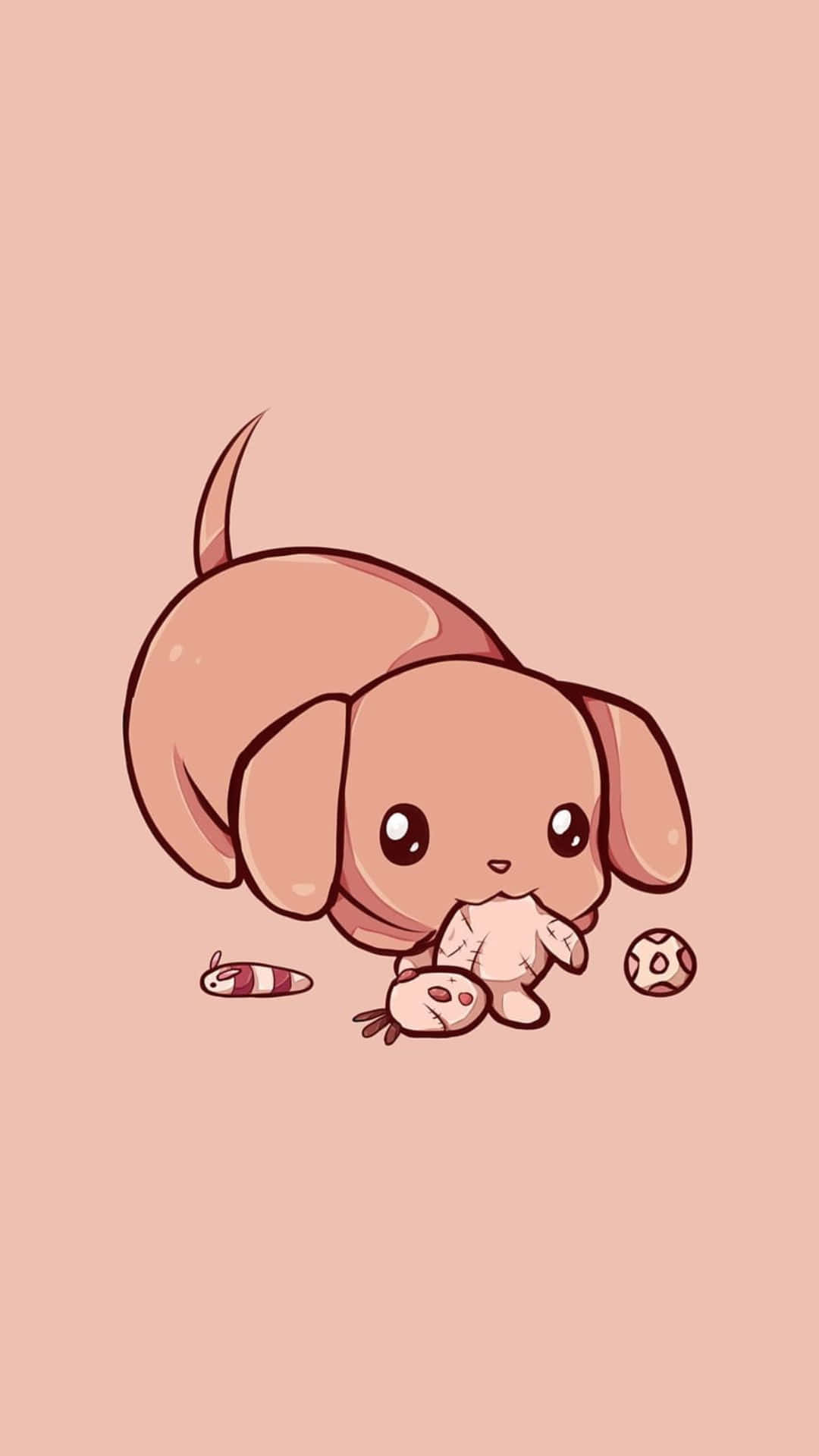 kawaii cartoon, pink cartoon puppy, big eyes, Full HD Phone Wallpaper