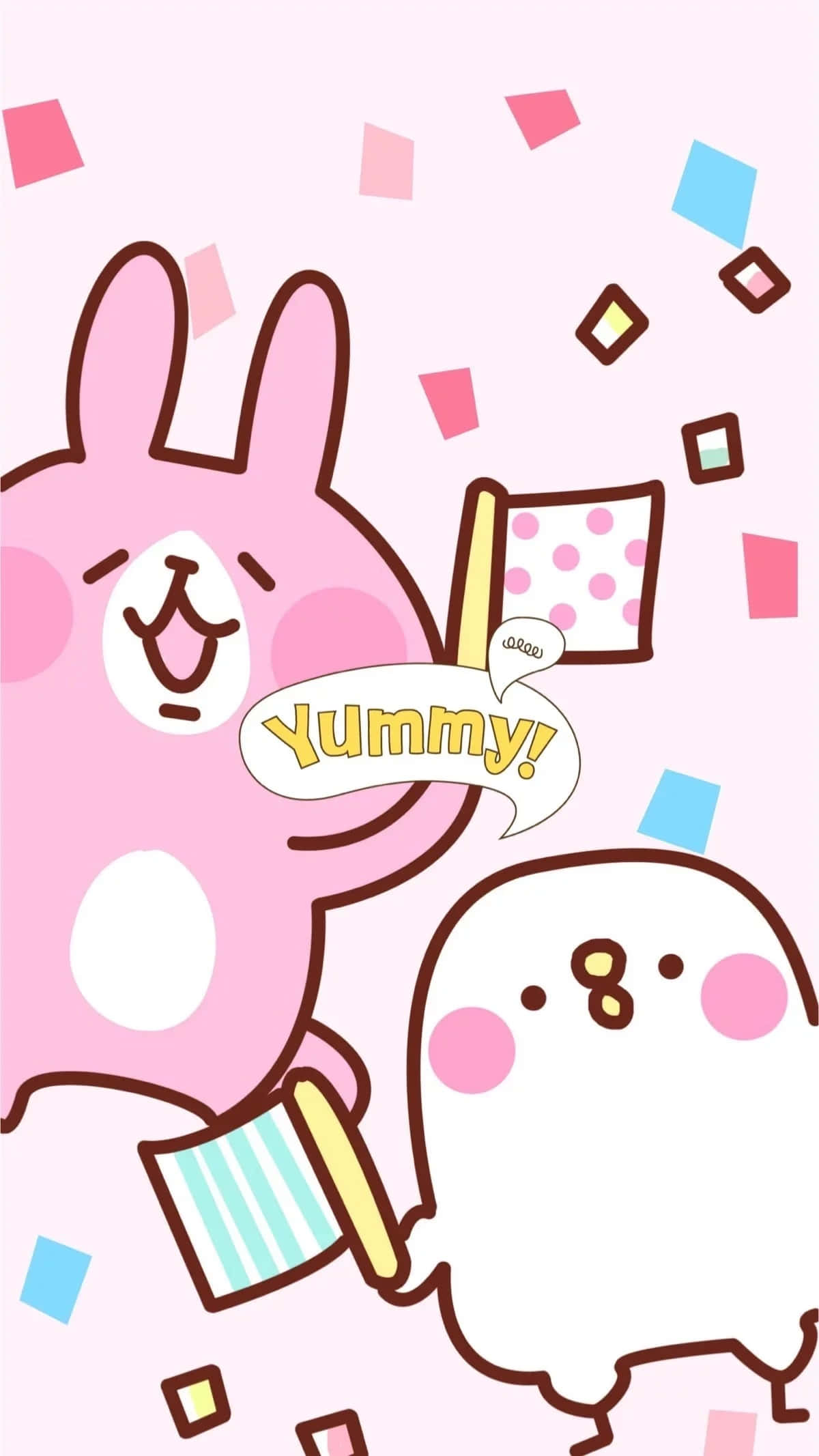 kawaii cartoon, pink bunny, white ghost, Full HD Phone Wallpaper