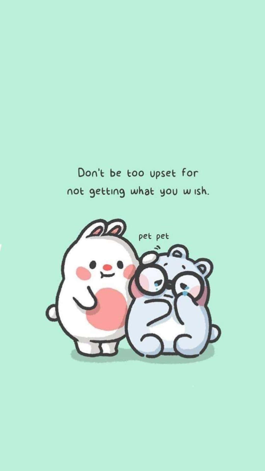 kawaii cartoon, white rabbit, teary-eyed blue bear, Full HD Phone Wallpaper