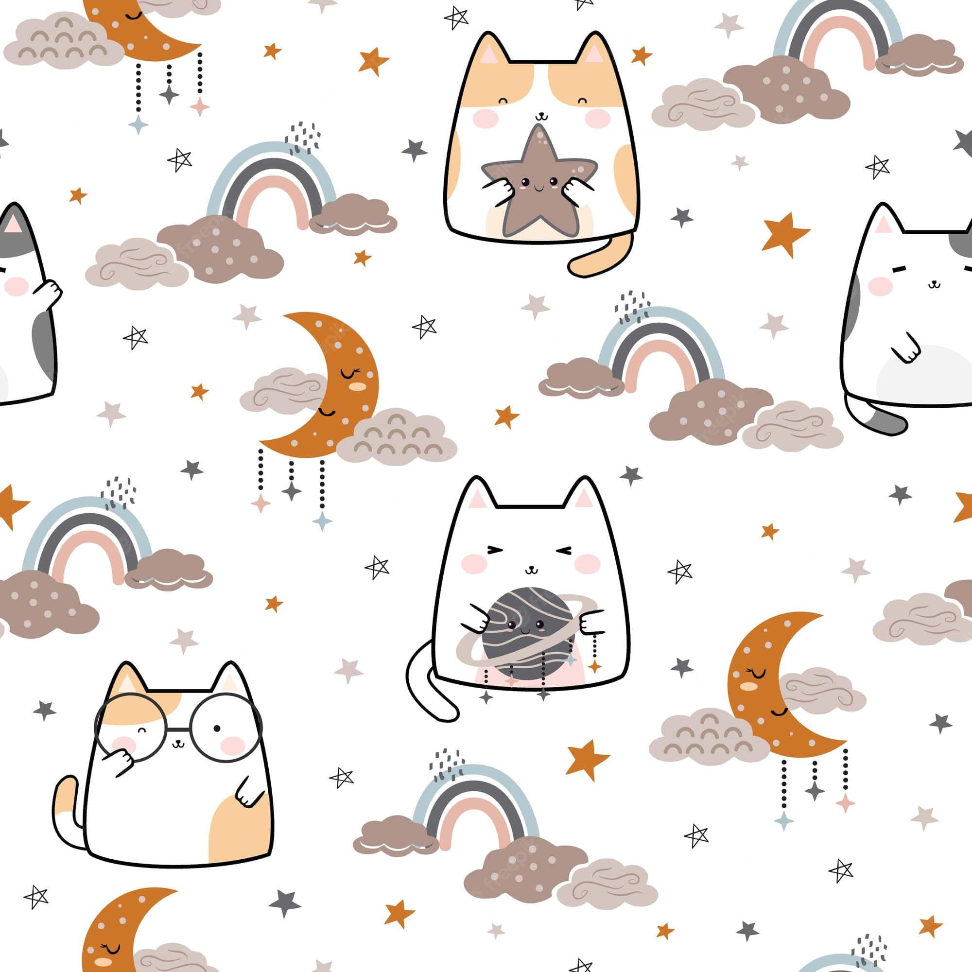 cute cat pattern, Hand Drawn Cute Cat Pattern, cartoon cats, Full HD Desktop Wallpaper