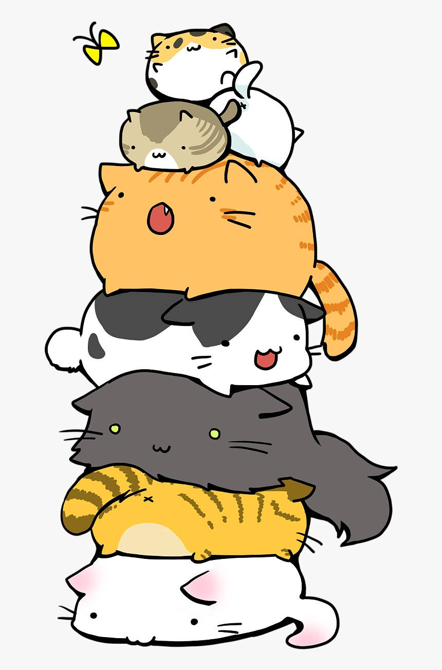 kawaii cats, six cute cartoon cats, various colors, HD Phone Wallpaper