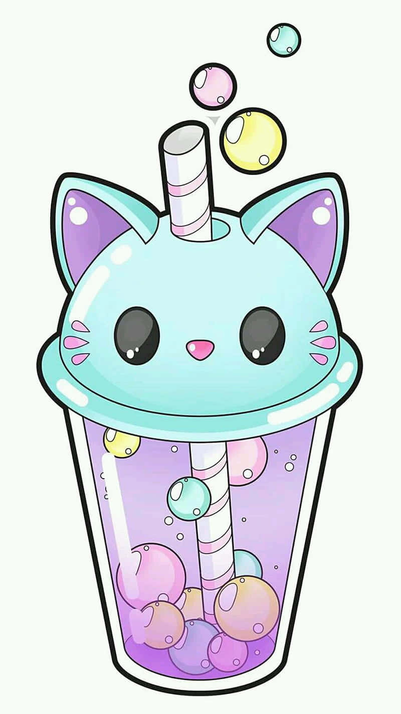 Cute Kawaii Cat Tumbler, cartoon cat face, bubble tea cup, HD Phone Wallpaper