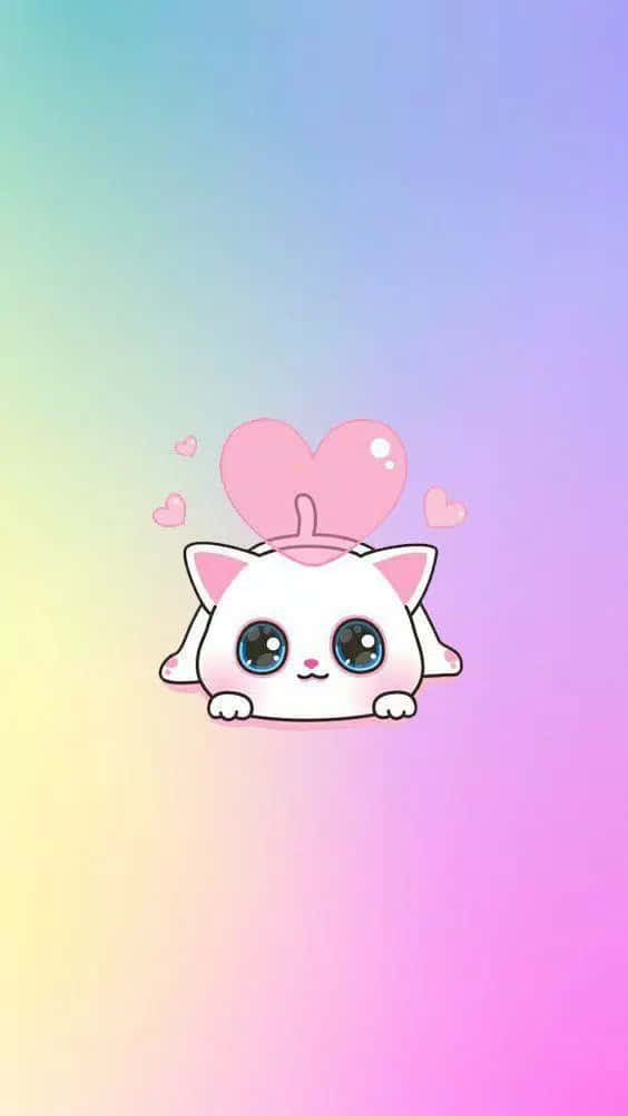 Cute Kawaii Lovable Cat Cartoon, white cartoon cat, big blue eyes, SD Phone Wallpaper
