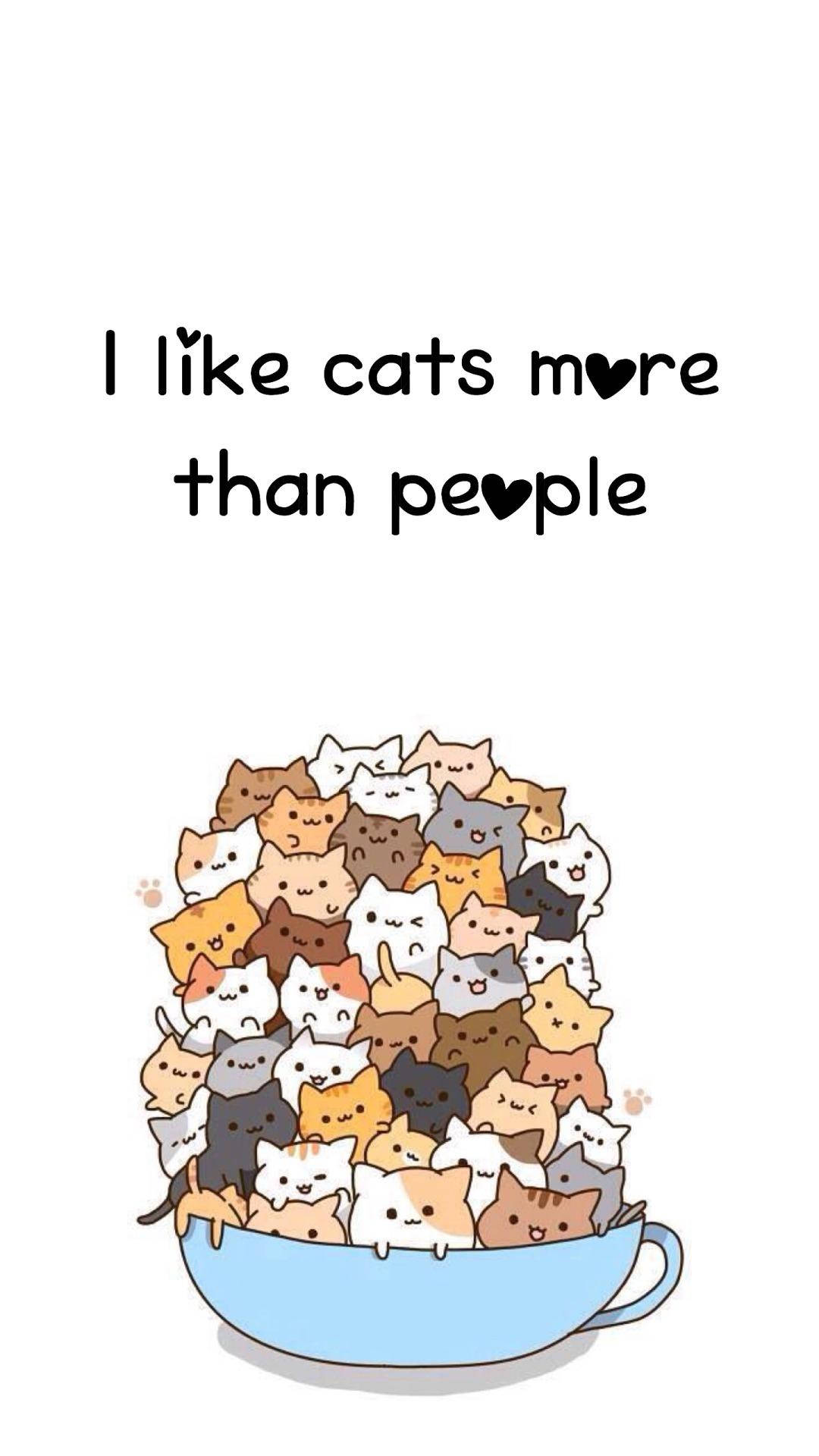 blue teacup, cute cartoon cats, various colors, Full HD Phone Wallpaper