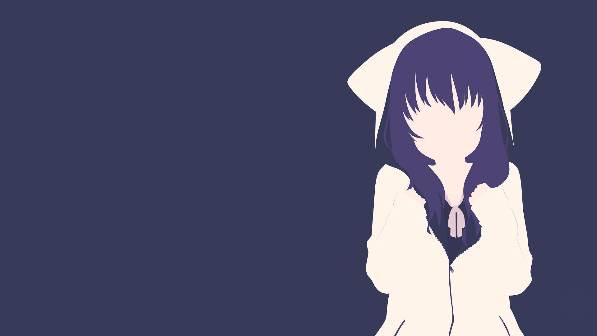 minimalist anime girl, purple hair, white hoodie, Full HD Desktop Wallpaper