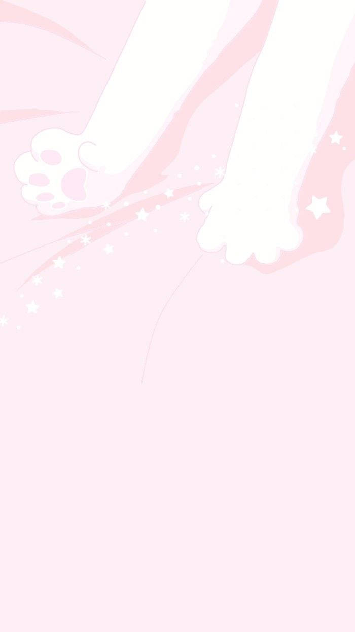 pink kawaii stretching cat, soft pink background, white cat paws, SD Phone Wallpaper