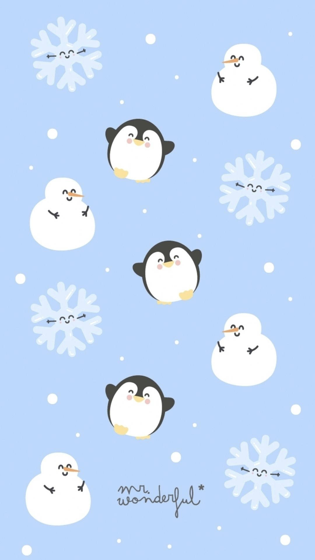 Kawaii Christmas, snowman, penguins, Full HD Phone Wallpaper