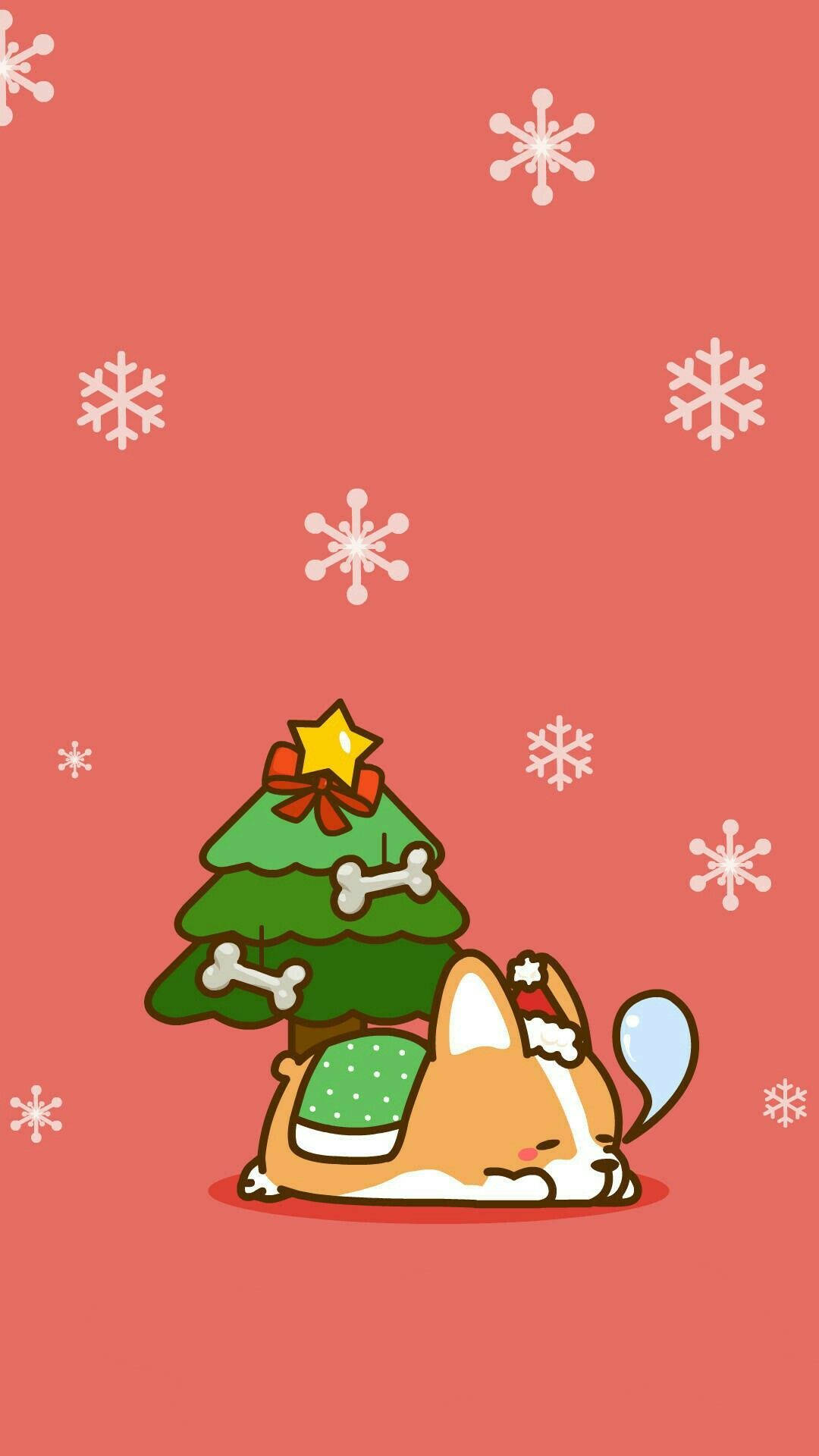 Kawaii Christmas, corgi, Christmas tree, Full HD Phone Wallpaper