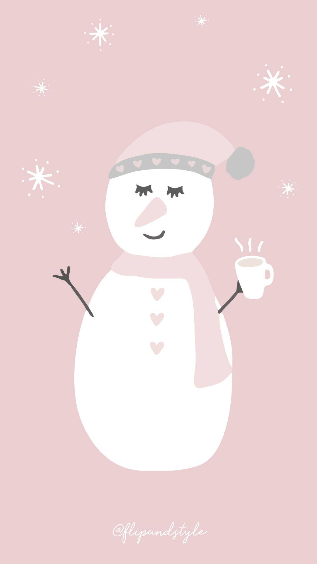 kawaii christmas, sleeping snowman, pink hat, Full HD Phone Wallpaper