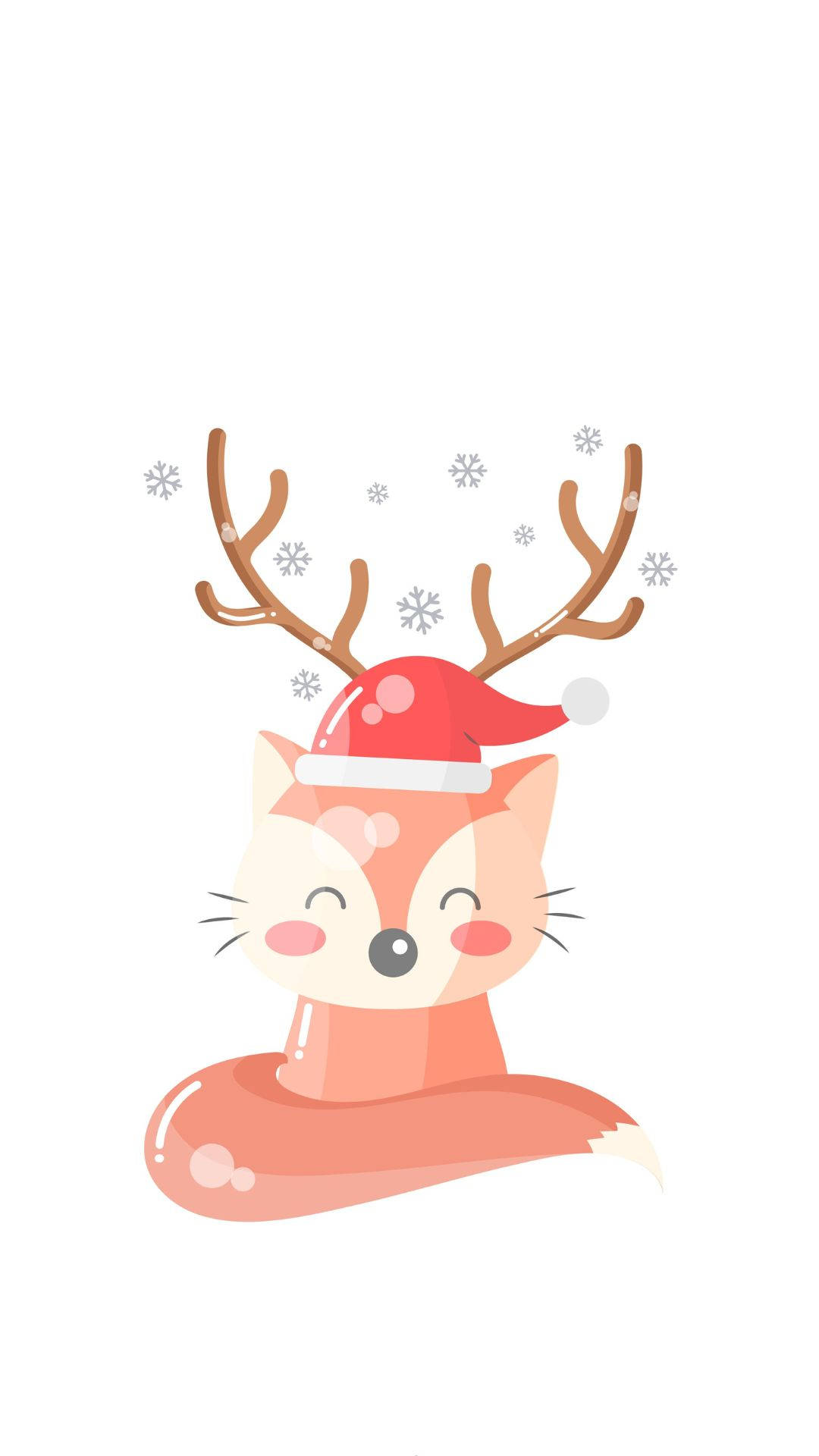 Kawaii Christmas, cartoon fox, antlers, Full HD Phone Wallpaper