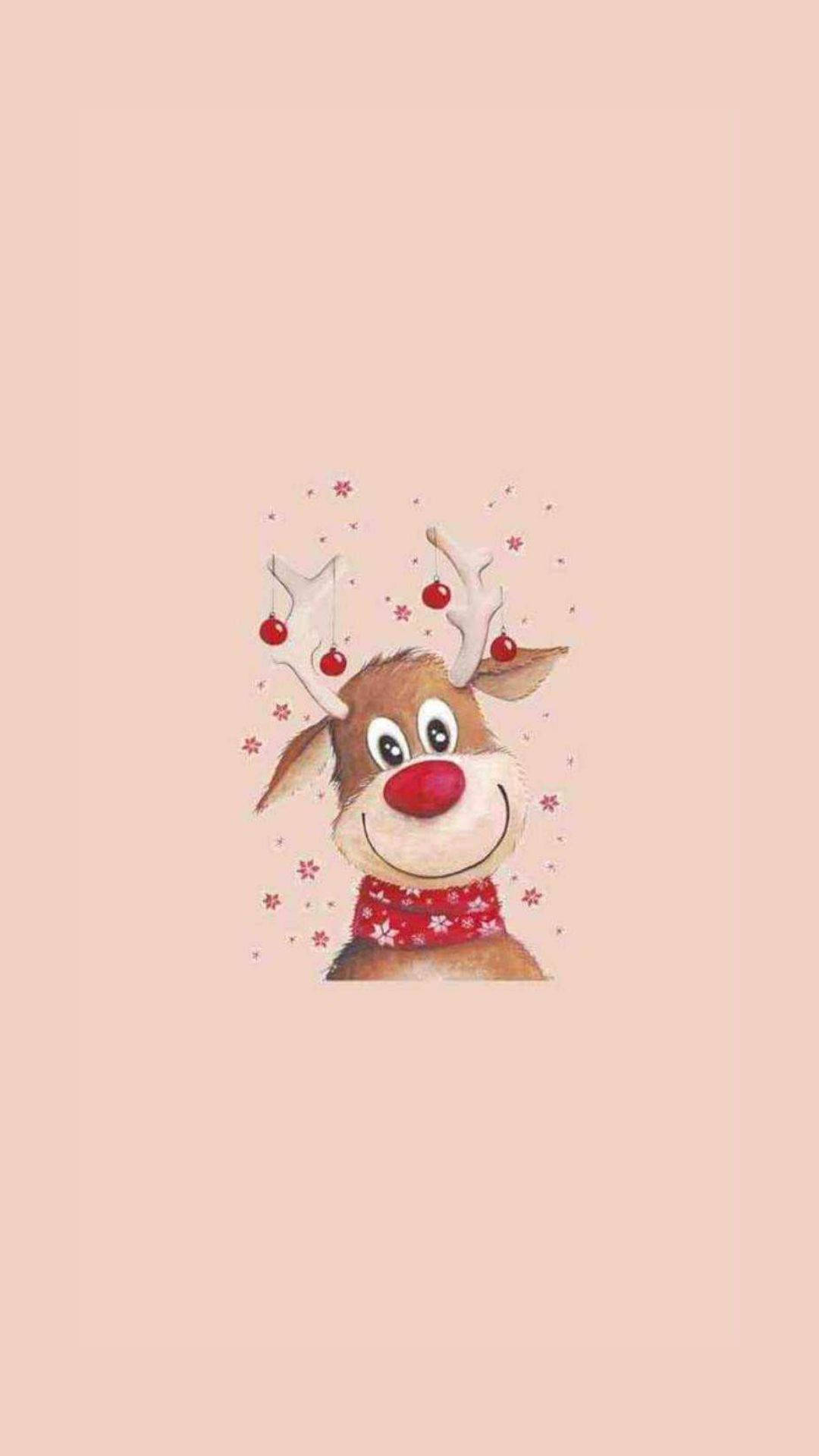 Kawaii Christmas, reindeer, red nose, Full HD Phone Wallpaper