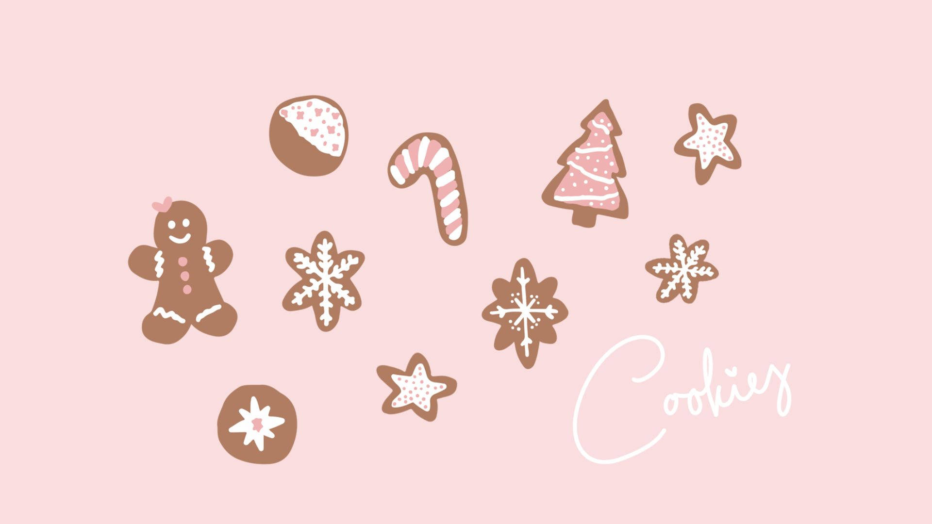 pastel pink, gingerbread cookies, snowflakes, Full HD Desktop Wallpaper