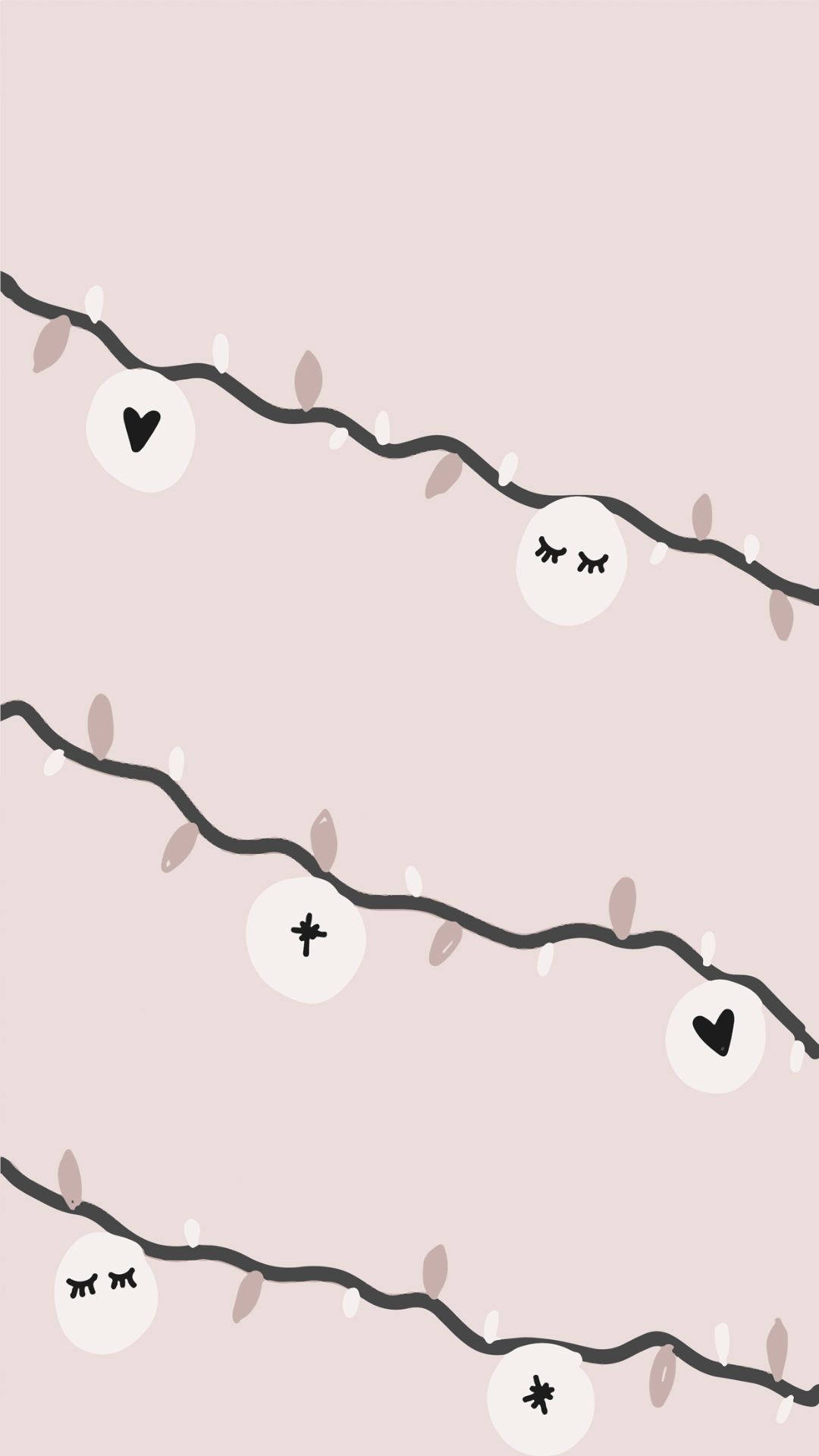 kawaii christmas lights, soft pink background, whimsical string lights, Full HD Phone Wallpaper