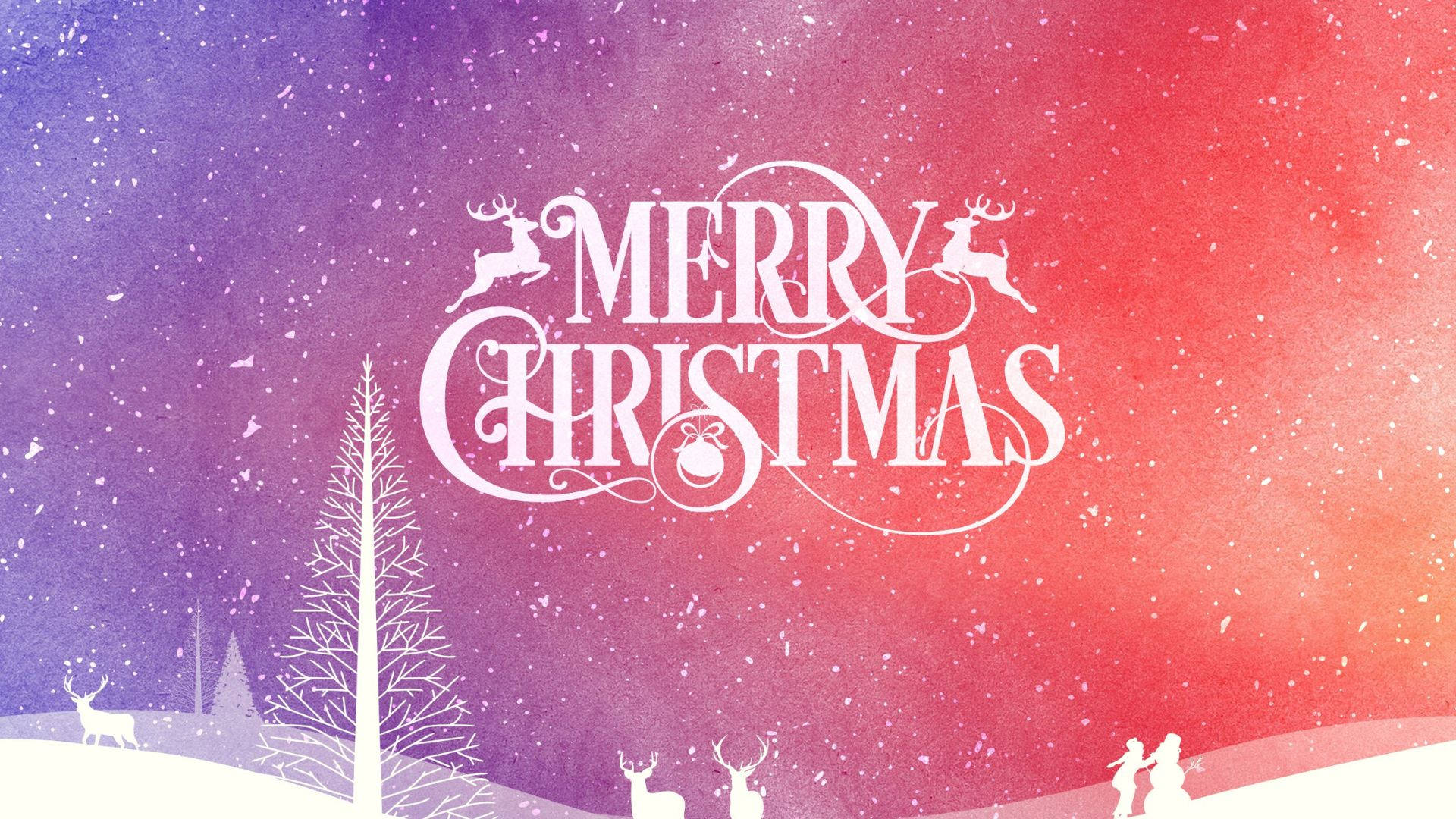 Dazzling Kawaii Christmas, watercolor, white script, Full HD Desktop Wallpaper