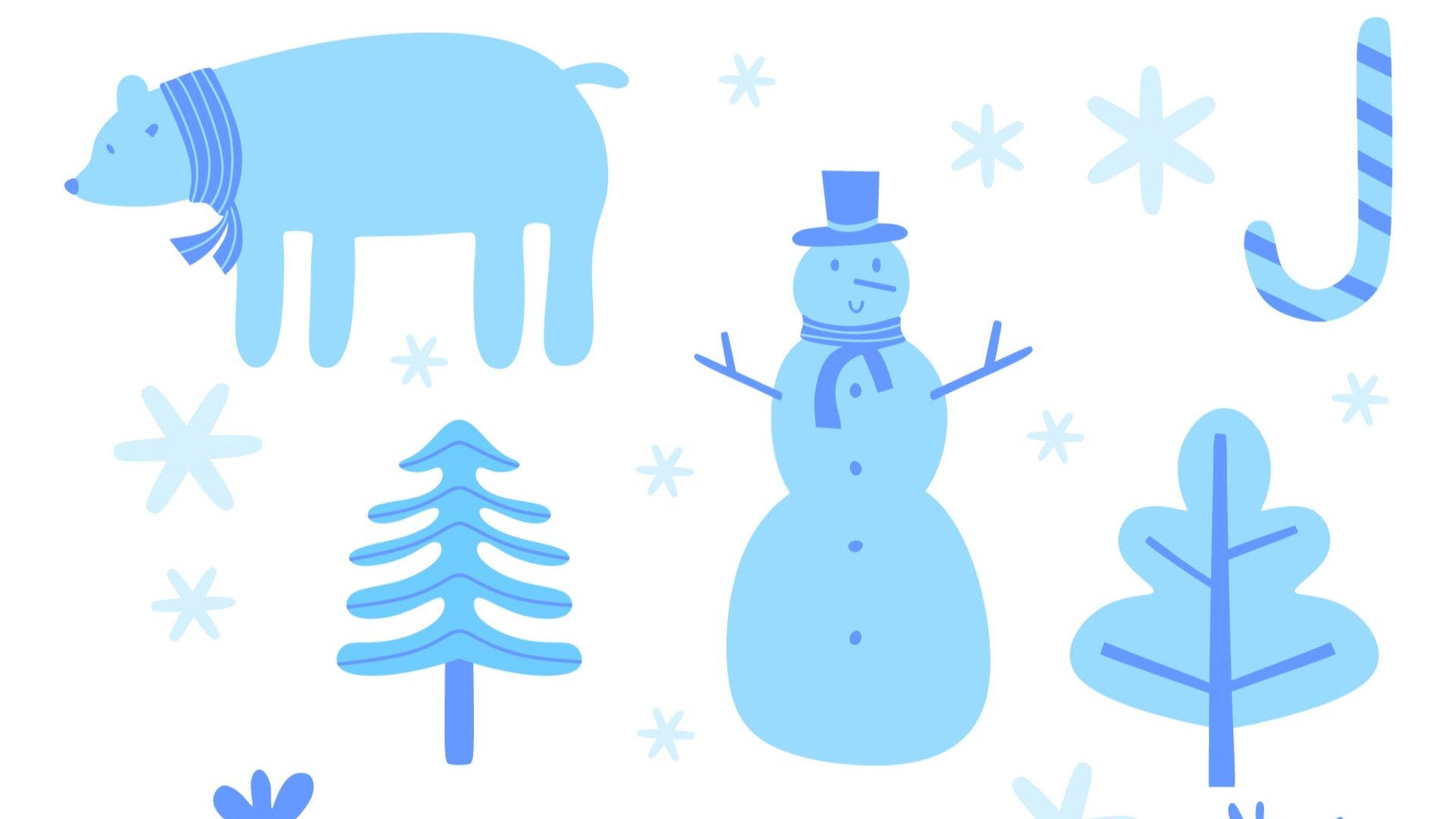 Kawaii Christmas Winter, snowman, bear, Full HD Desktop Wallpaper