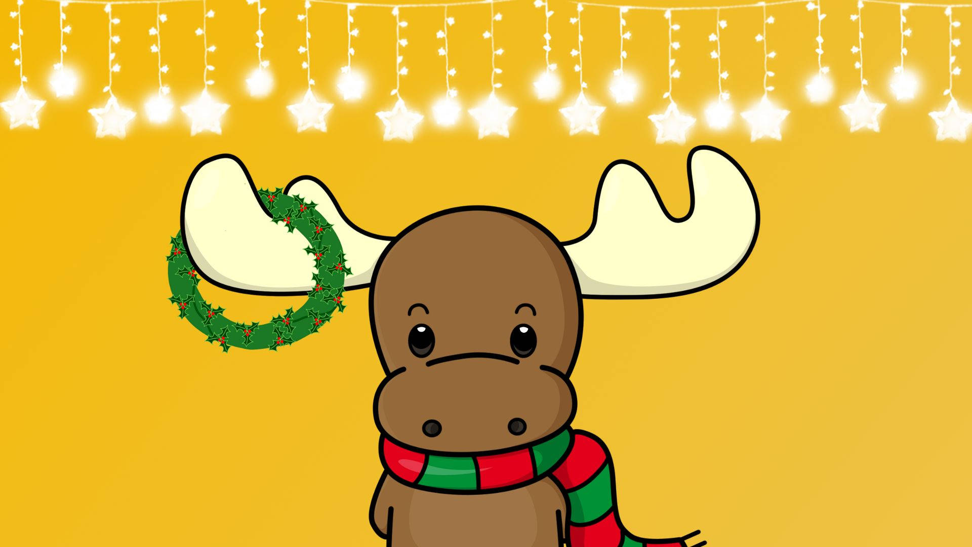 Kawaii Christmas, little deer, red and green scarf, Full HD Desktop Wallpaper