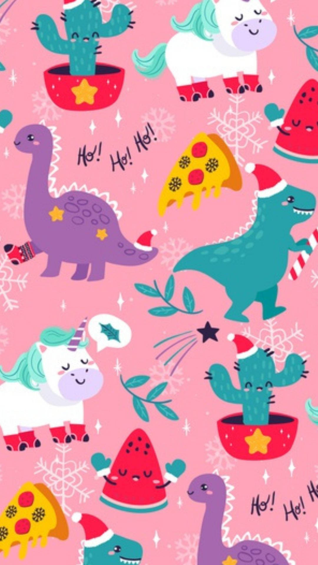 Kawaii Christmas, Santa hats, snowflakes, Full HD Phone Wallpaper