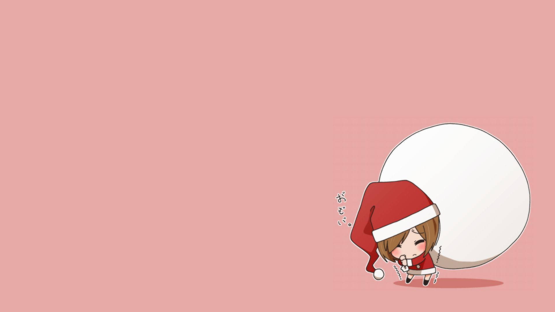 kawaii christmas girl santa, red Santa hat, giant white sack, Full HD Desktop Wallpaper