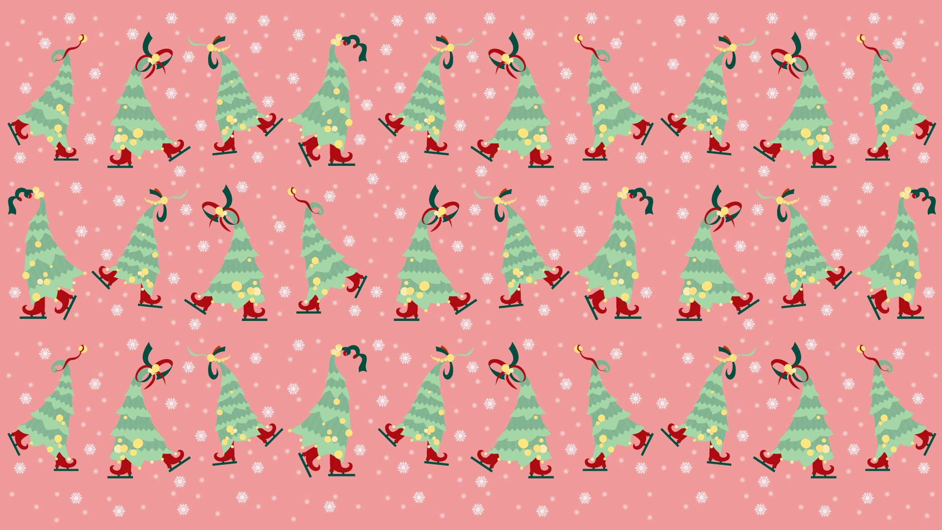 dancing kawaii christmas tree, green Christmas trees, red boots, Full HD Desktop Wallpaper