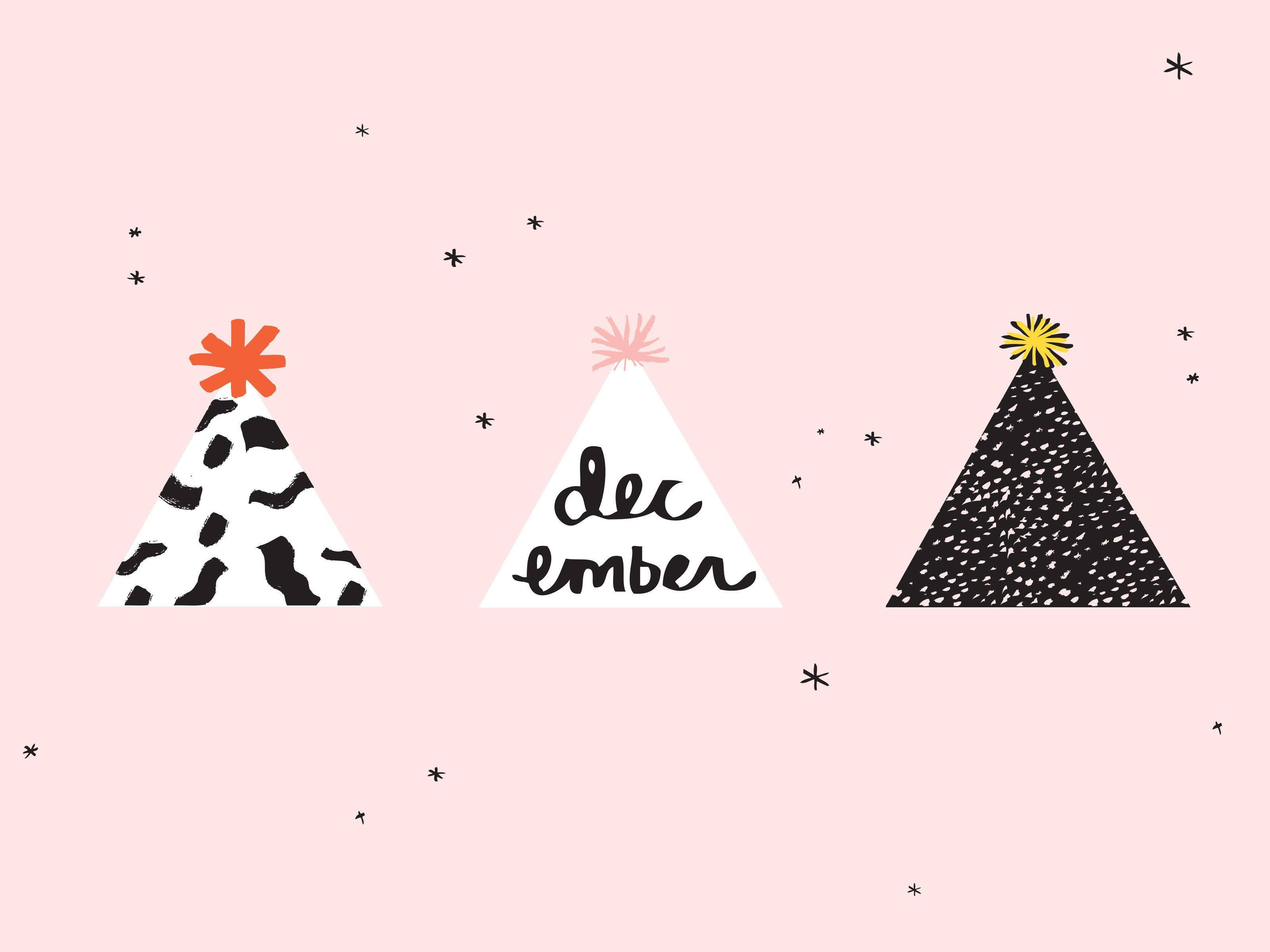 Christmas Aesthetic Desktop Triangle Kimbap, three stylized Christmas trees, distinct patterns, 2K Desktop Wallpaper