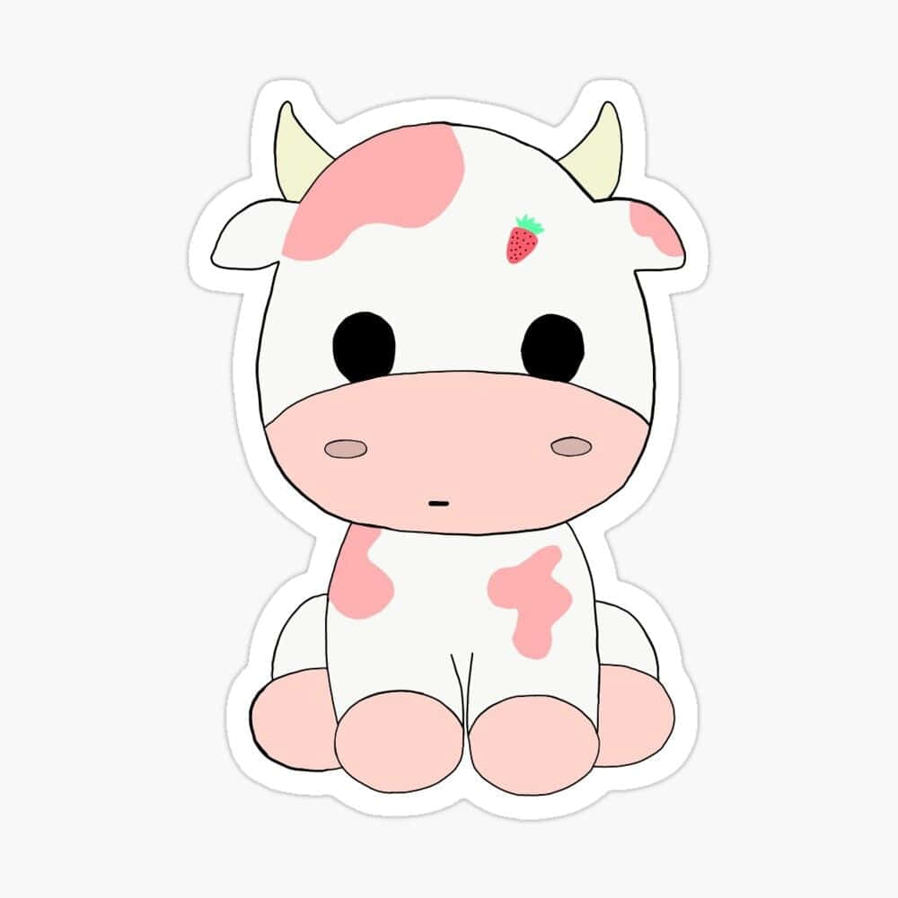 kawaii cow, pink spots, strawberry, SD Desktop Wallpaper