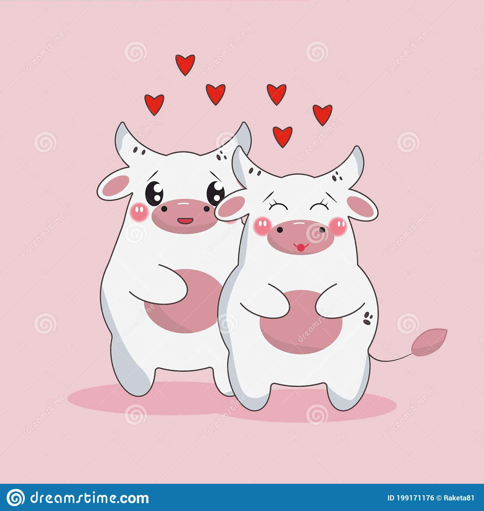 Kawaii Cow, cartoon cows, hearts, HD Phone Wallpaper