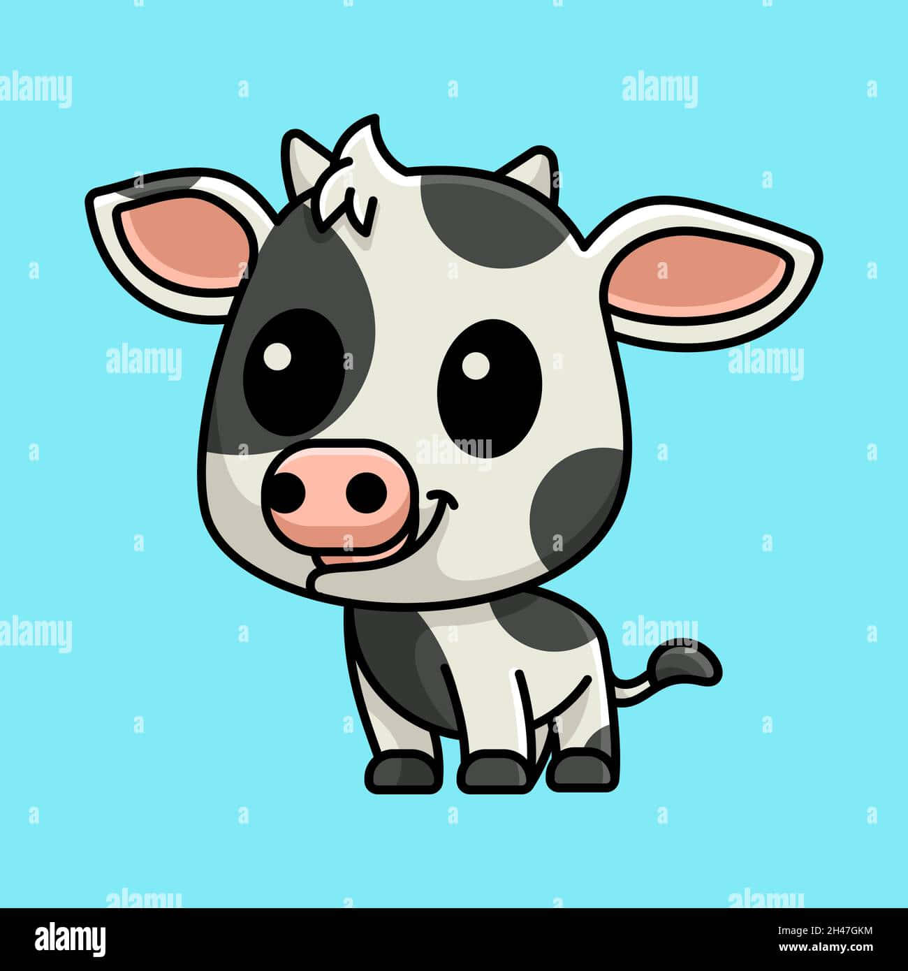Kawaii Cow, black and white spots, light blue background, HD Phone Wallpaper