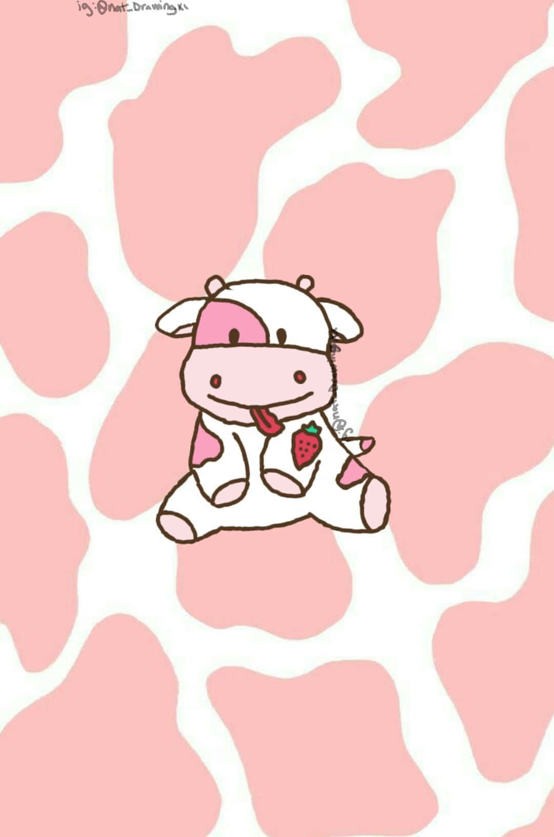 Kawaii Cow, pink spots, strawberry, HD Phone Wallpaper