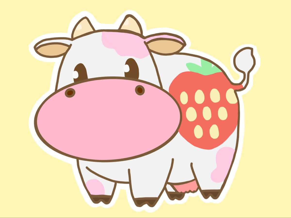 Kawaii Cow, pink spots, strawberry design, SD Desktop Wallpaper