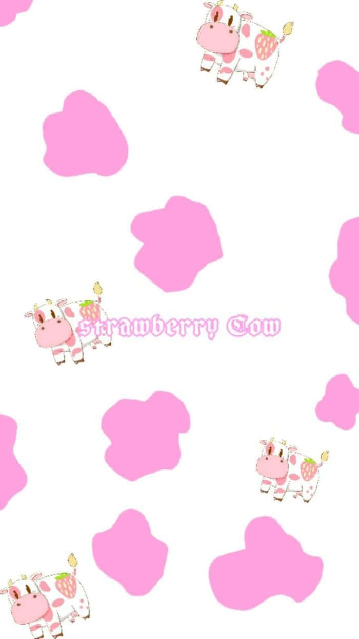kawaii cow, pink strawberry cows, soft pink cloud shapes, SD Phone Wallpaper