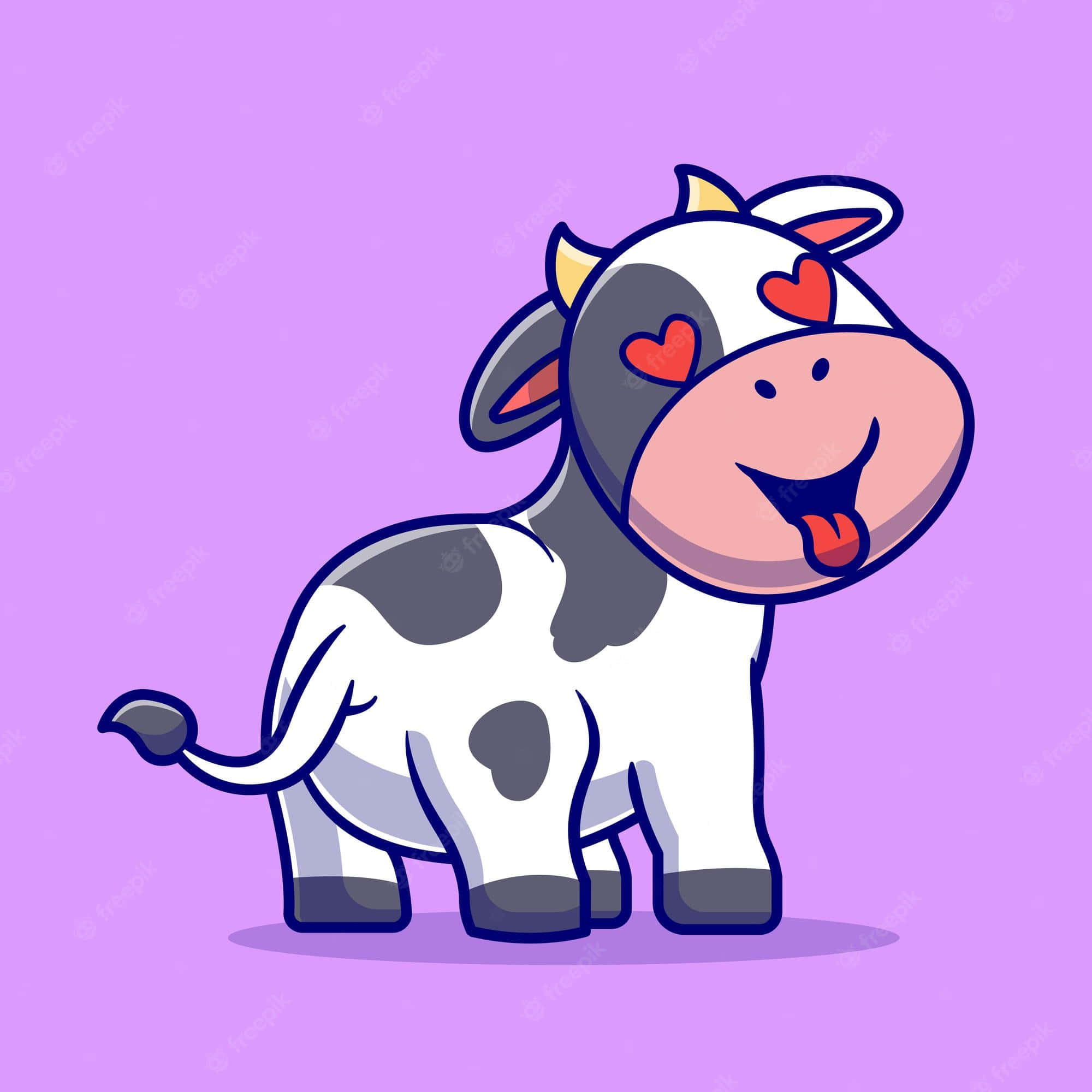 Kawaii Cow, heart eyes, playful tongue, Full HD Desktop Wallpaper