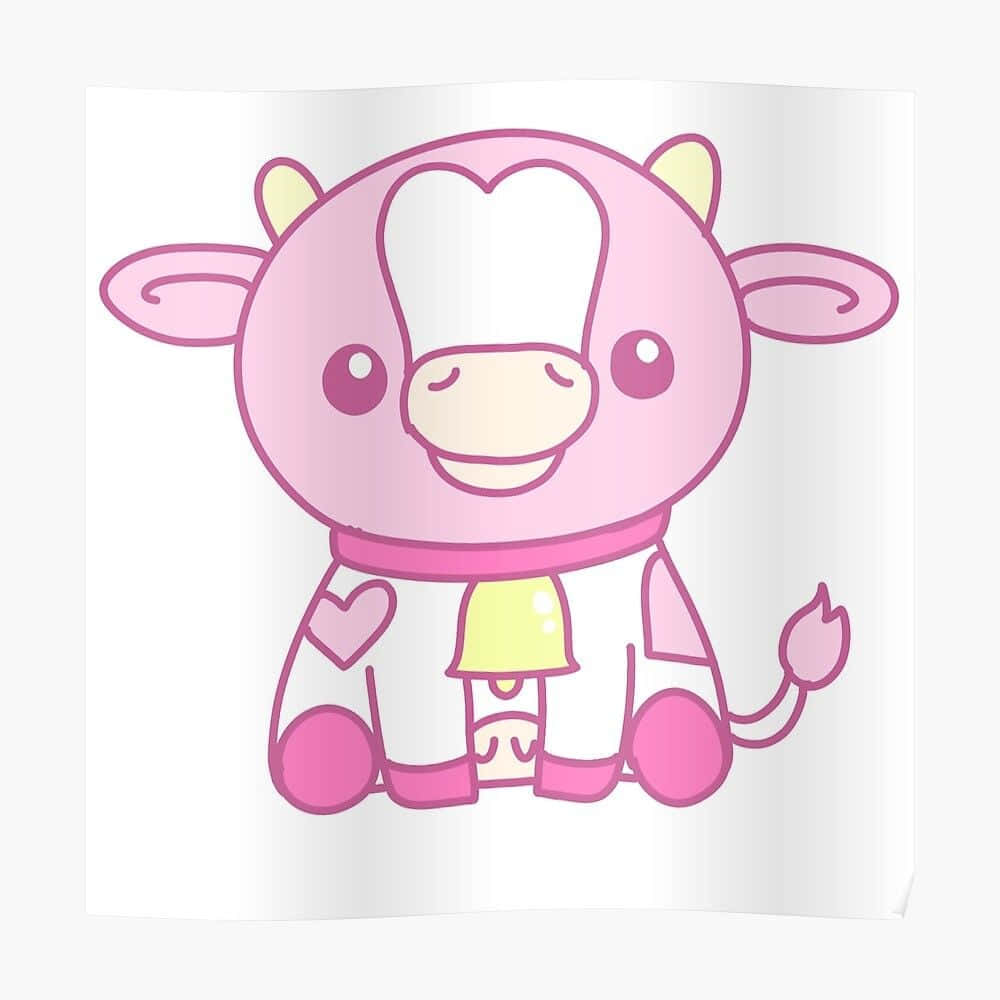 Kawaii Cow, pink cartoon cow, heart-shaped markings, SD Desktop Wallpaper