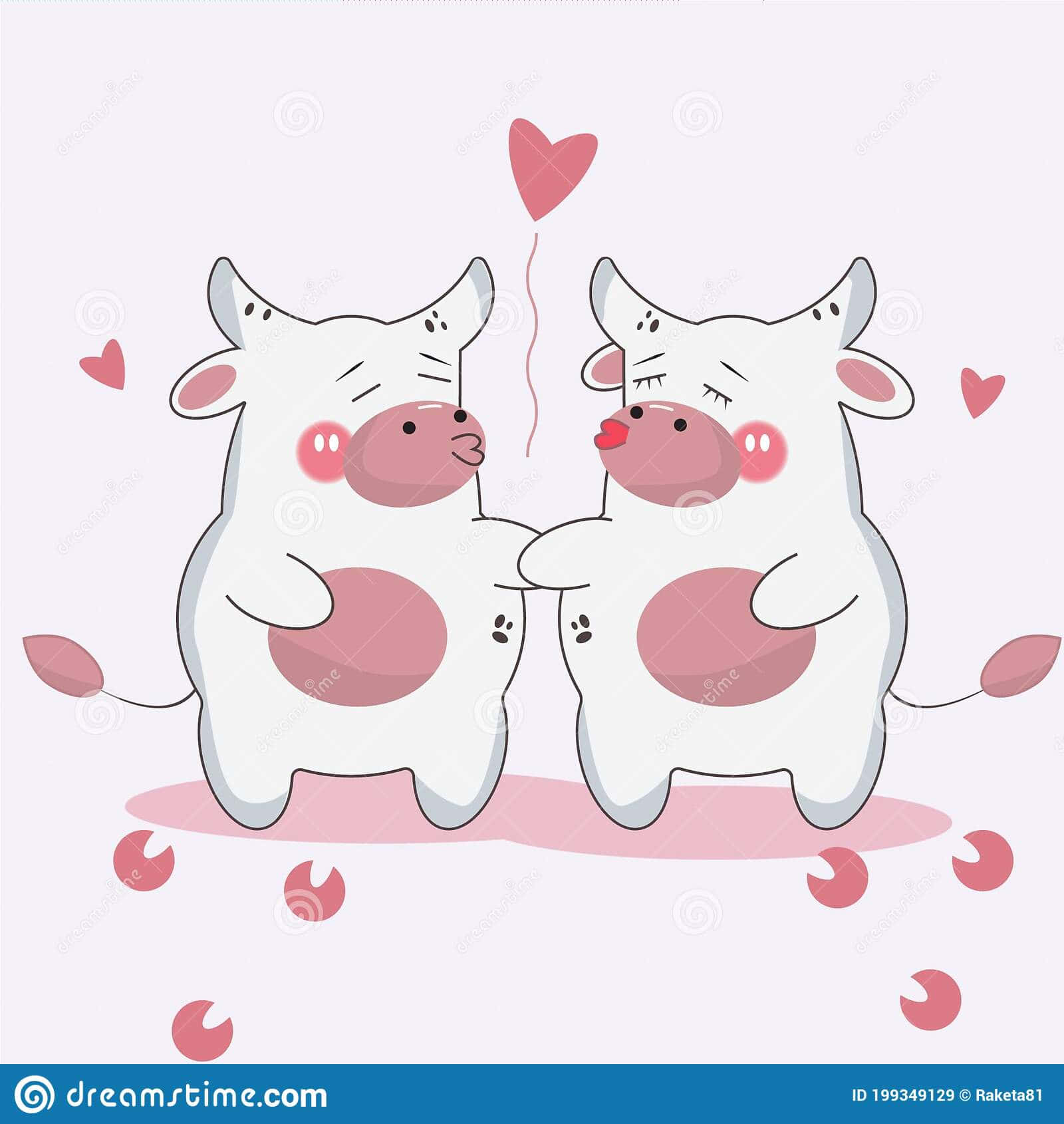 kawaii cow, two cute cartoon cows, hearts, HD Phone Wallpaper