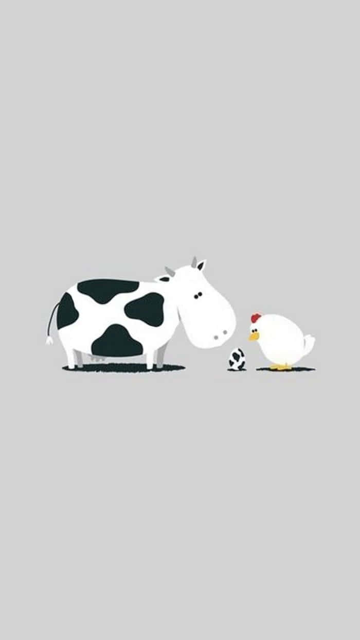 kawaii cow, minimalist cartoon cow, chicken, SD Phone Wallpaper