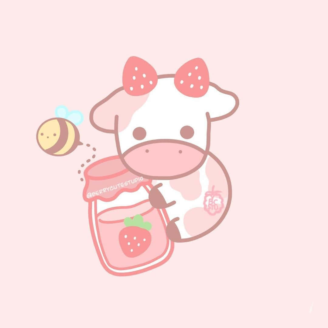 kawaii cow, strawberry ears, strawberry jam, SD Desktop Wallpaper