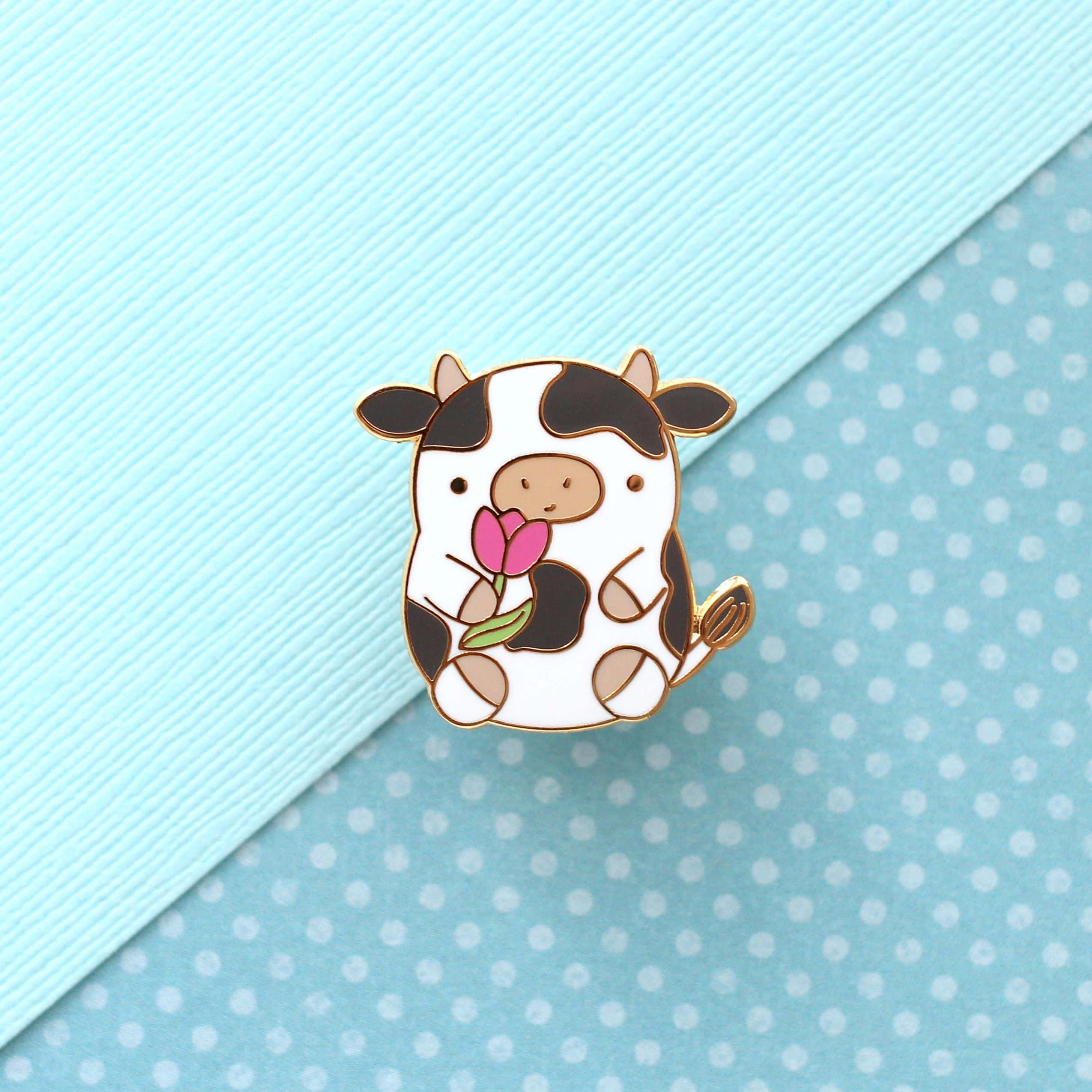 kawaii cow, cartoon cow, enamel pin, Full HD Desktop Wallpaper