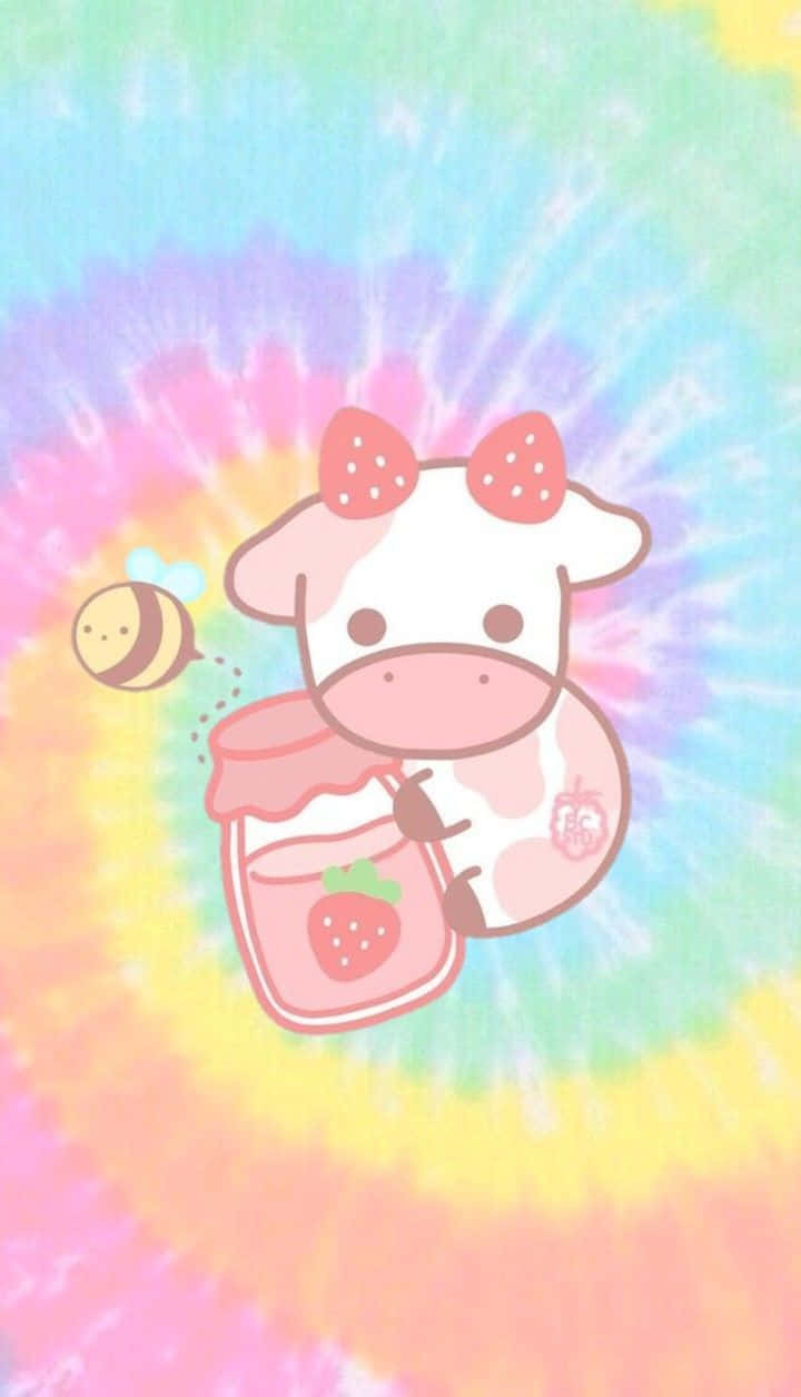 kawaii cow, strawberry bow, strawberry jam, SD Phone Wallpaper
