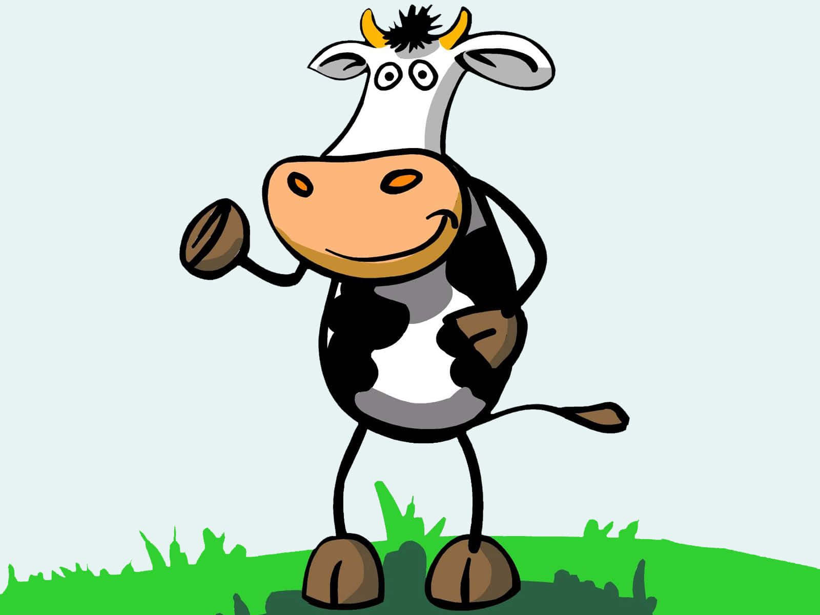 kawaii cute cow, black and white spots, green grass, HD Desktop Wallpaper