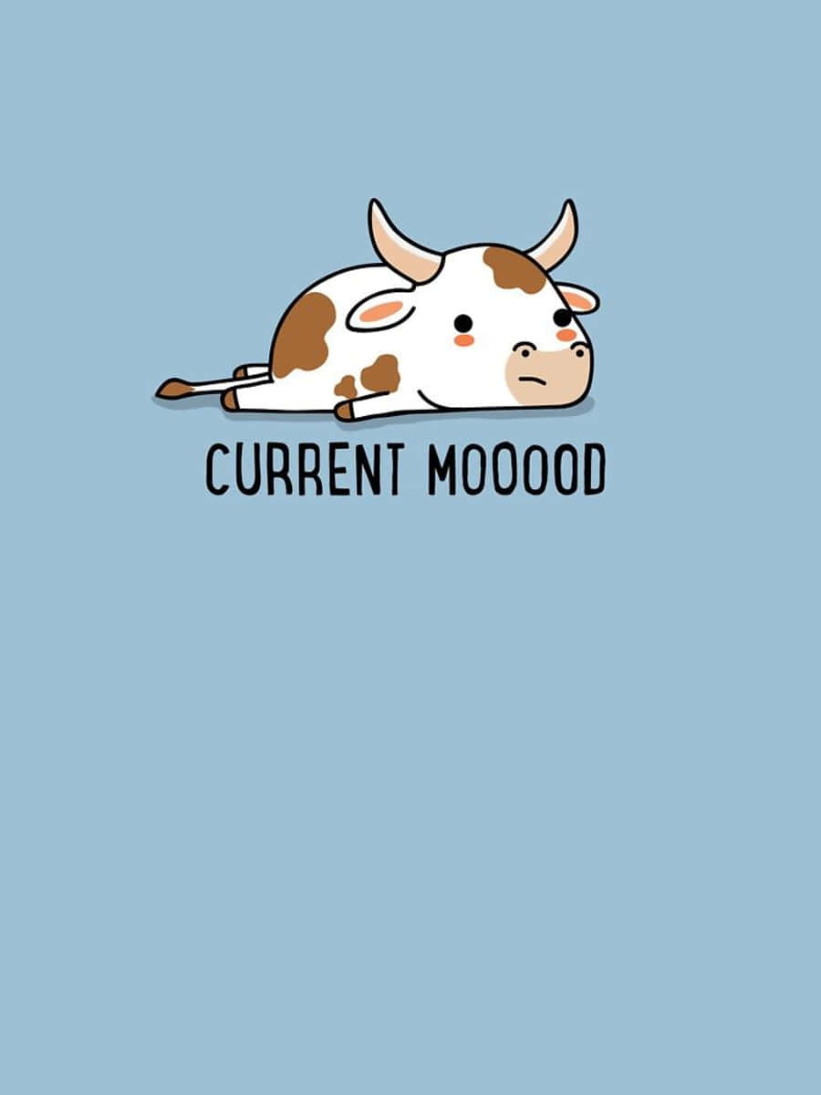Kawaii Cute Cow, brown spots, light blue background, SD Phone Wallpaper