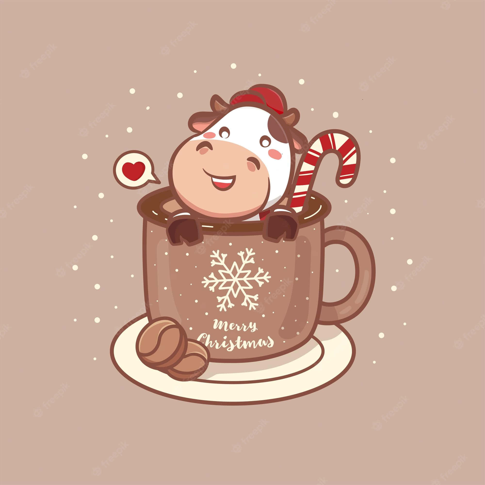 Kawaii Cow, cartoon cow, red hat, Full HD Desktop Wallpaper