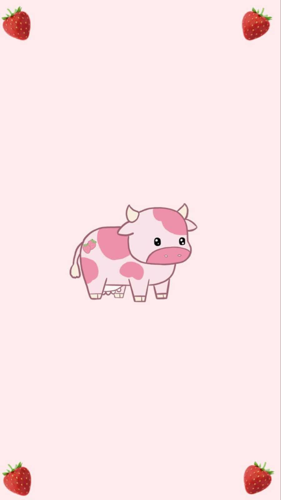 kawaii cute cow, pink cow, strawberry spots, HD Phone Wallpaper