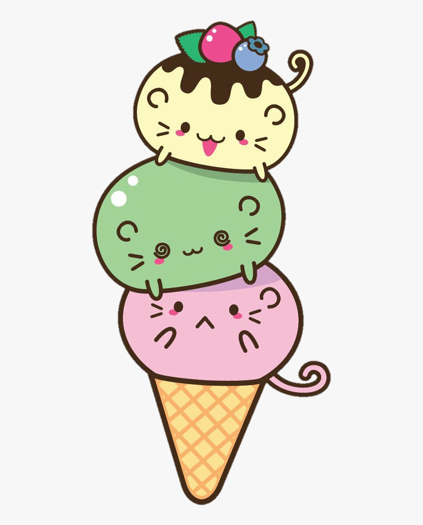 Kawaii Cute Animals, cartoon cats, ice cream scoops, SD Phone Wallpaper