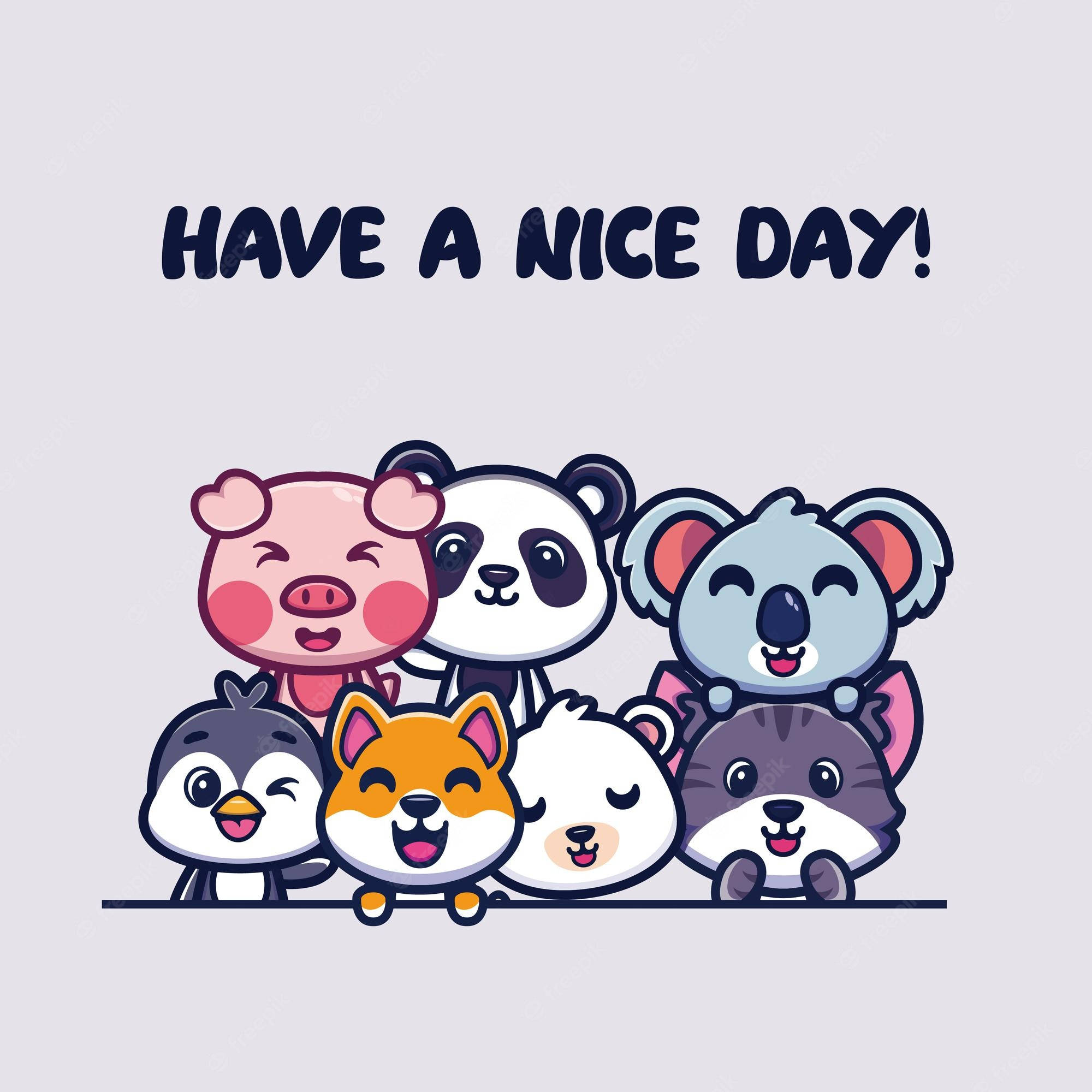 Kawaii Cute Animals, HAVE A NICE DAY!, light gray background, Full HD Desktop Wallpaper