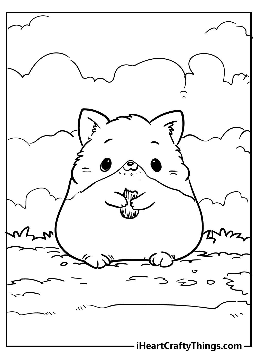 kawaii cute animals, cartoon hamster, grass, HD Phone Wallpaper