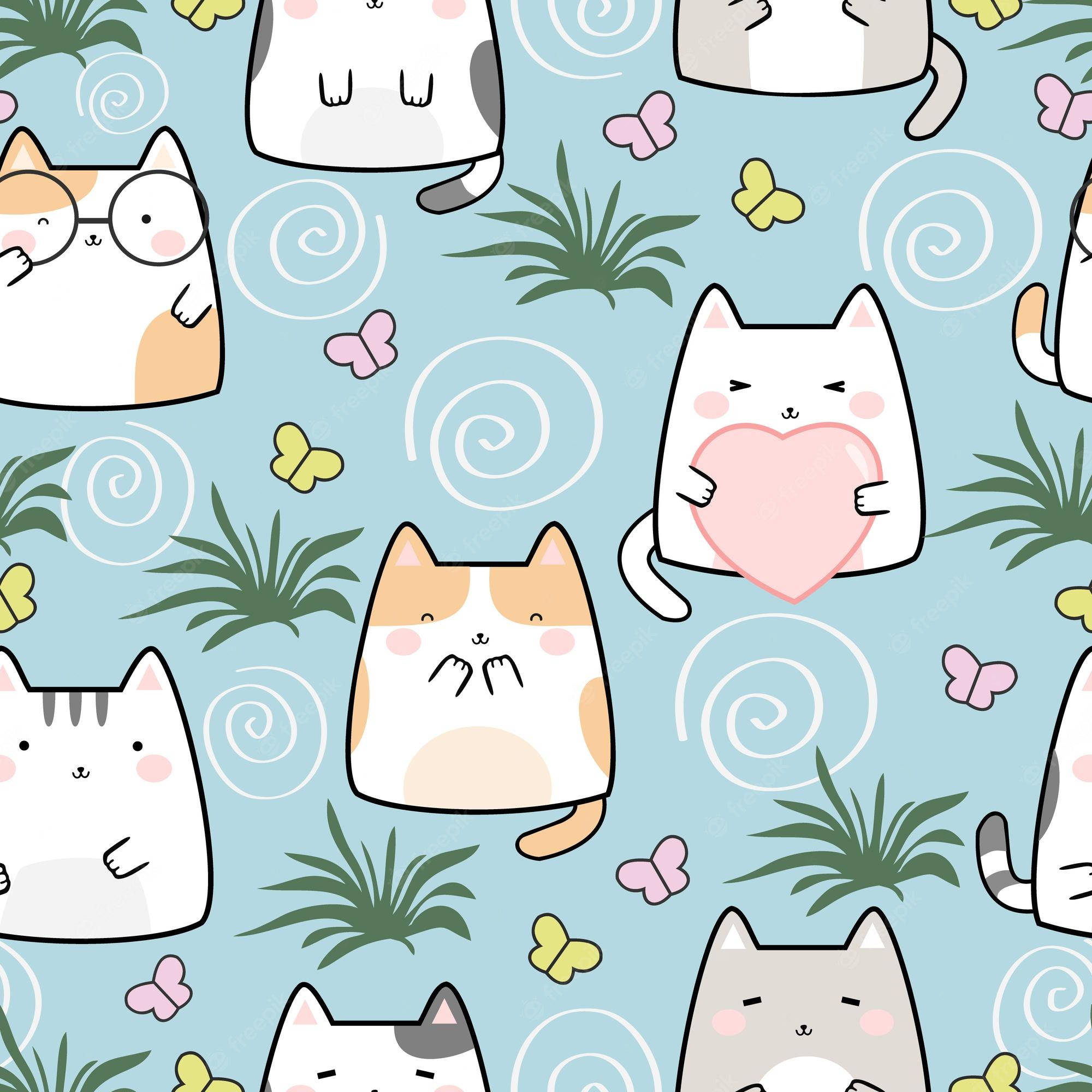 cartoon cats, glasses, hearts, Full HD Desktop Wallpaper